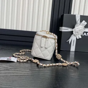 Chanel AP4301 Clutch Embossed Rhinestone with Chain Vanity Box bag White