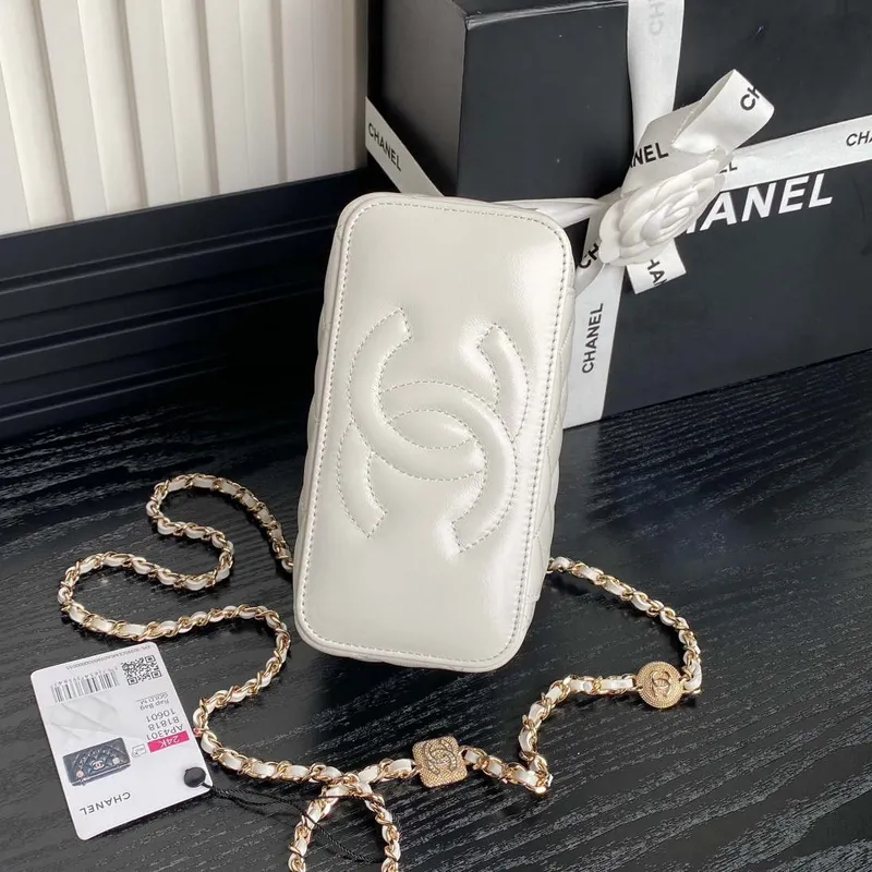 Chanel AP4301 Clutch Embossed Rhinestone with Chain Vanity Box bag White