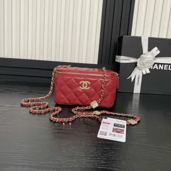 Chanel AP4301 Clutch Embossed Rhinestone with Chain Vanity Box bag Red