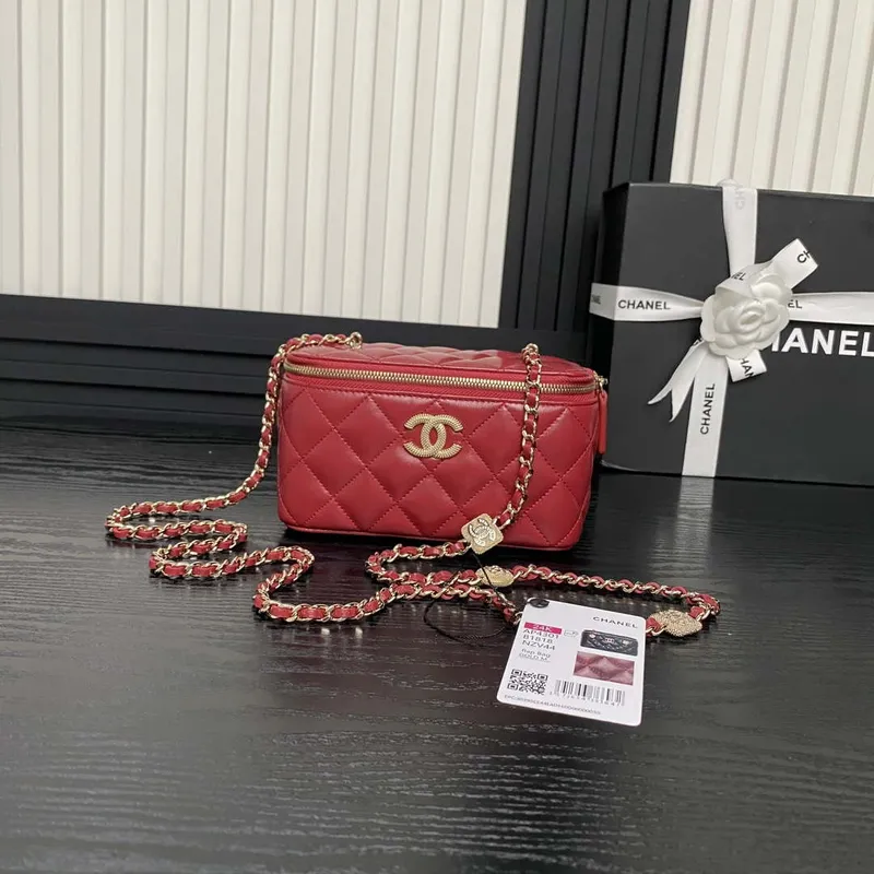 Chanel AP4301 Clutch Embossed Rhinestone with Chain Vanity Box bag Red