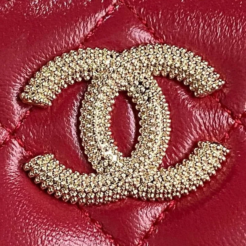 Chanel AP4301 Clutch Embossed Rhinestone with Chain Vanity Box bag Red