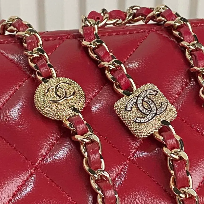 Chanel AP4301 Clutch Embossed Rhinestone with Chain Vanity Box bag Red