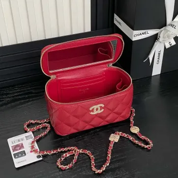 Chanel AP4301 Clutch Embossed Rhinestone with Chain Vanity Box bag Red