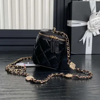 Chanel AP4301 Clutch Embossed Rhinestone with Chain Vanity Box bag Black