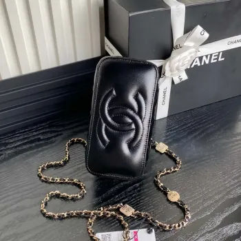 Chanel AP4301 Clutch Embossed Rhinestone with Chain Vanity Box bag Black