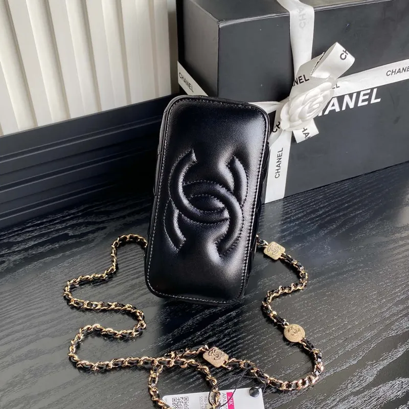 Chanel AP4301 Clutch Embossed Rhinestone with Chain Vanity Box bag Black