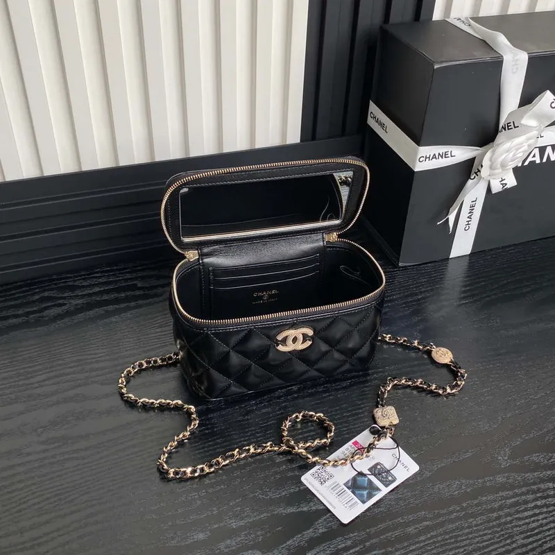 Chanel AP4301 Clutch Embossed Rhinestone with Chain Vanity Box bag Black