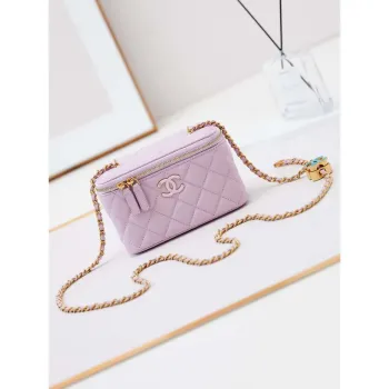 Chanel AP3940 Clutch With Chain Lambskin Vanity Box bag with Enamel buckle light Purple