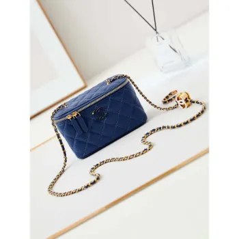 Chanel AP3940 Clutch With Chain Lambskin Vanity Box bag with Enamel buckle Blue