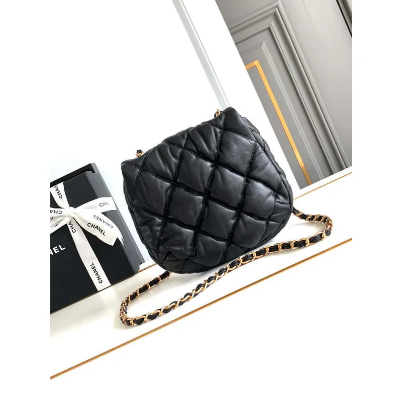 Chanel 24K New Saddle Small Bag Lambskin AS9980 Black Gold