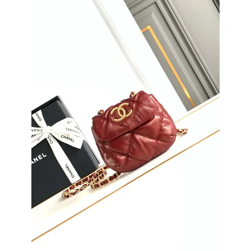 Chanel 24K New Saddle Bag Lambskin AS9981 Red Gold