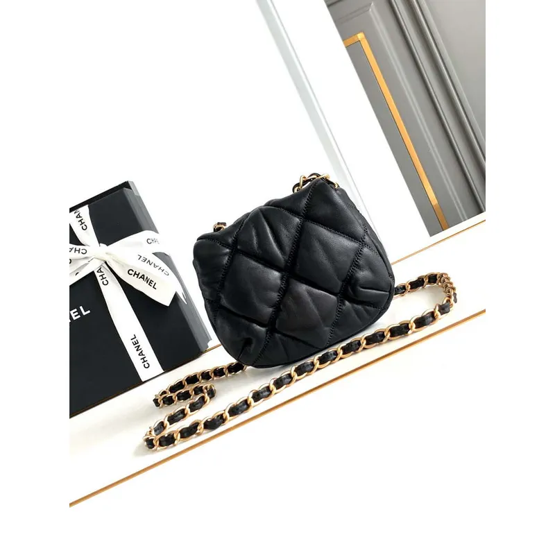 Chanel 24K New Saddle Bag Lambskin AS9981 Black Gold