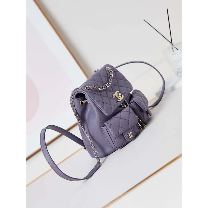 Chanel AS3860 Backpack Grained Shiny Calfskin Gold Light Purple