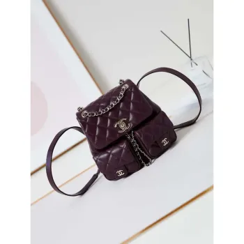 Chanel AS3860 Backpack Grained Shiny Calfskin Gold Wine Red