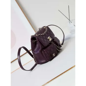 Chanel AS3860 Backpack Grained Shiny Calfskin Gold Wine Red