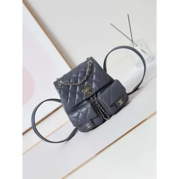 Chanel AS3860 Backpack Grained Shiny Calfskin Gold Gray