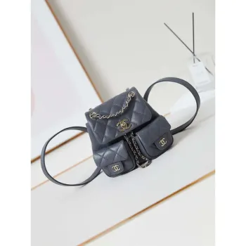 Chanel Small Backpack Grained Shiny Calfskin & Gold Tone Metal AS3787 Gray