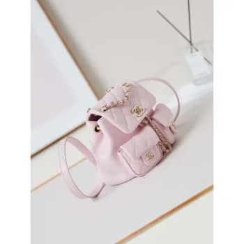 Chanel AS3787 Small Backpack Grained Shiny Calfskin & Gold Tone Metal Light Pink