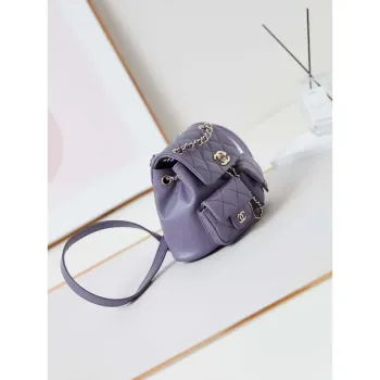 Chanel AS3787 Small Backpack Grained Shiny Calfskin & Gold Tone Metal Light Purple