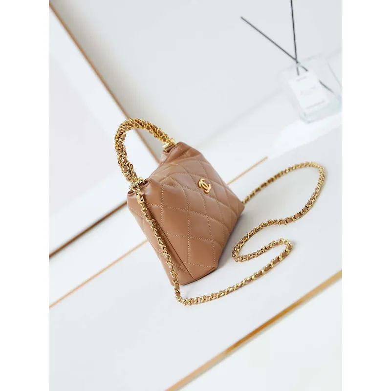 Chanel AS4189 Hobo braided With top handle Shiny Lambskin & Gold Tone Metal Brown