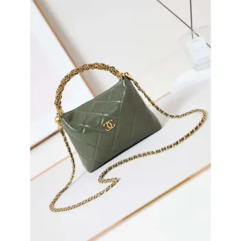 Chanel AS4189 Hobo braided With top handle Shiny Lambskin & Gold Tone Metal Green