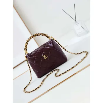 Chanel AS4189 Hobo braided With top handle Shiny Lambskin & Gold Tone Metal Wine Red