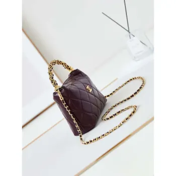 Chanel AS4189 Hobo braided With top handle Shiny Lambskin & Gold Tone Metal Wine Red