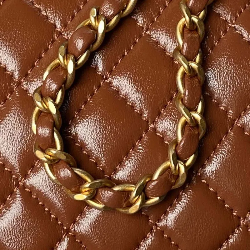 Chanel AS4109 Mini Flap bag With top handle Shiny Lambskin & Gold Tone Metal Brown