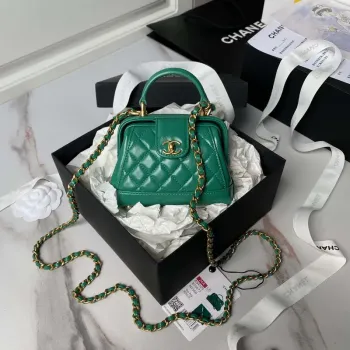 Chanel AS4109 Mini Flap bag With top handle Shiny Lambskin & Gold Tone Metal Green