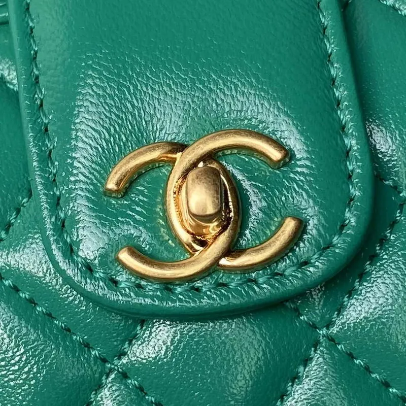 Chanel AS4109 Mini Flap bag With top handle Shiny Lambskin & Gold Tone Metal Green