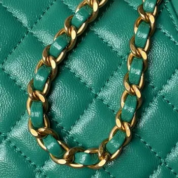 Chanel AS4109 Mini Flap bag With top handle Shiny Lambskin & Gold Tone Metal Green