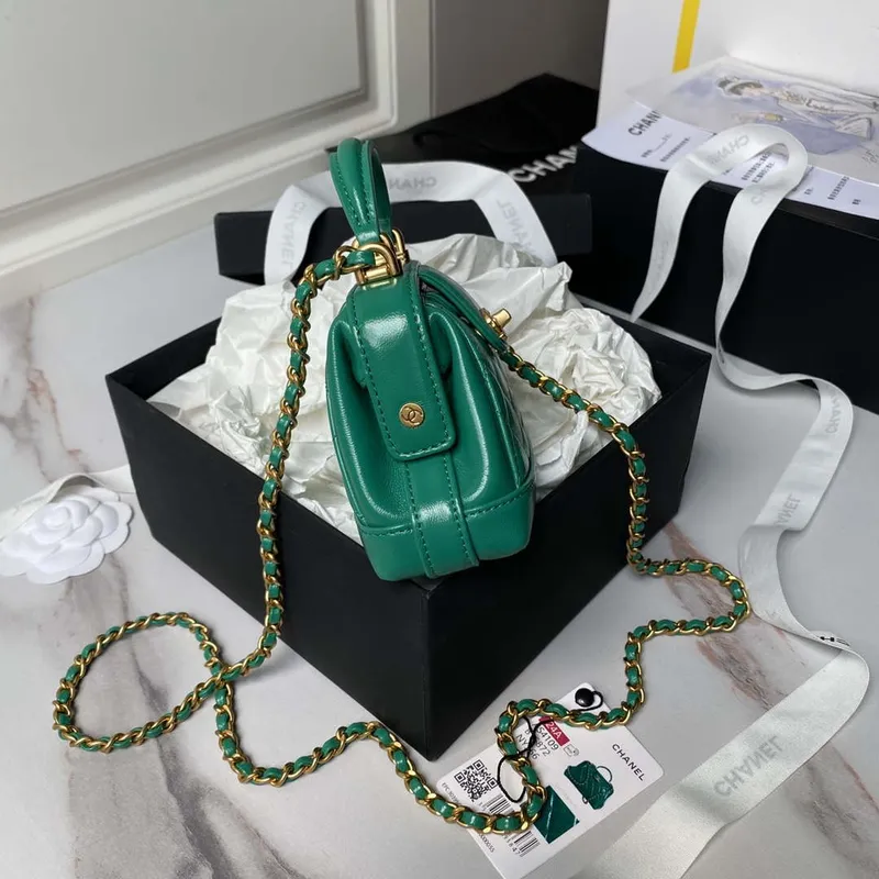 Chanel AS4109 Mini Flap bag With top handle Shiny Lambskin & Gold Tone Metal Green