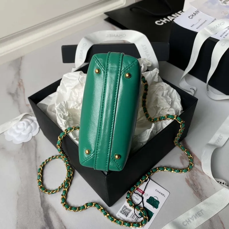 Chanel AS4109 Mini Flap bag With top handle Shiny Lambskin & Gold Tone Metal Green