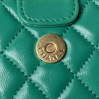 Chanel AS4109 Mini Flap bag With top handle Shiny Lambskin & Gold Tone Metal Green