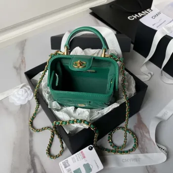 Chanel AS4109 Mini Flap bag With top handle Shiny Lambskin & Gold Tone Metal Green