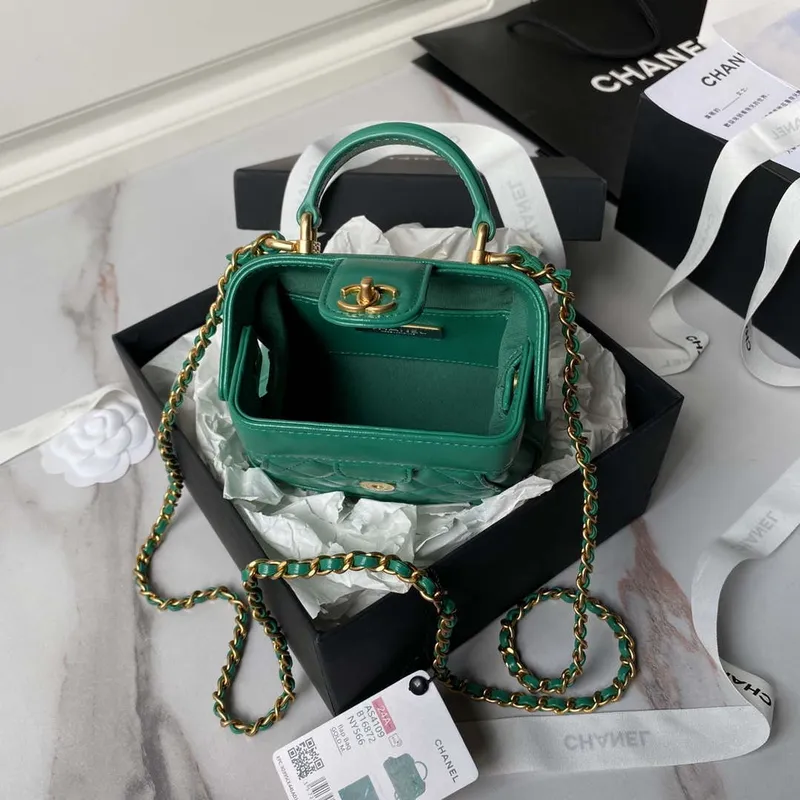 Chanel AS4109 Mini Flap bag With top handle Shiny Lambskin & Gold Tone Metal Green