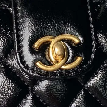 Chanel AS4109 Mini Flap bag With top handle Shiny Lambskin & Gold Tone Metal Black