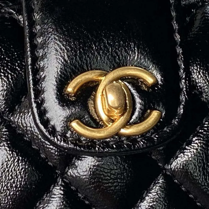 Chanel AS4109 Mini Flap bag With top handle Shiny Lambskin & Gold Tone Metal Black
