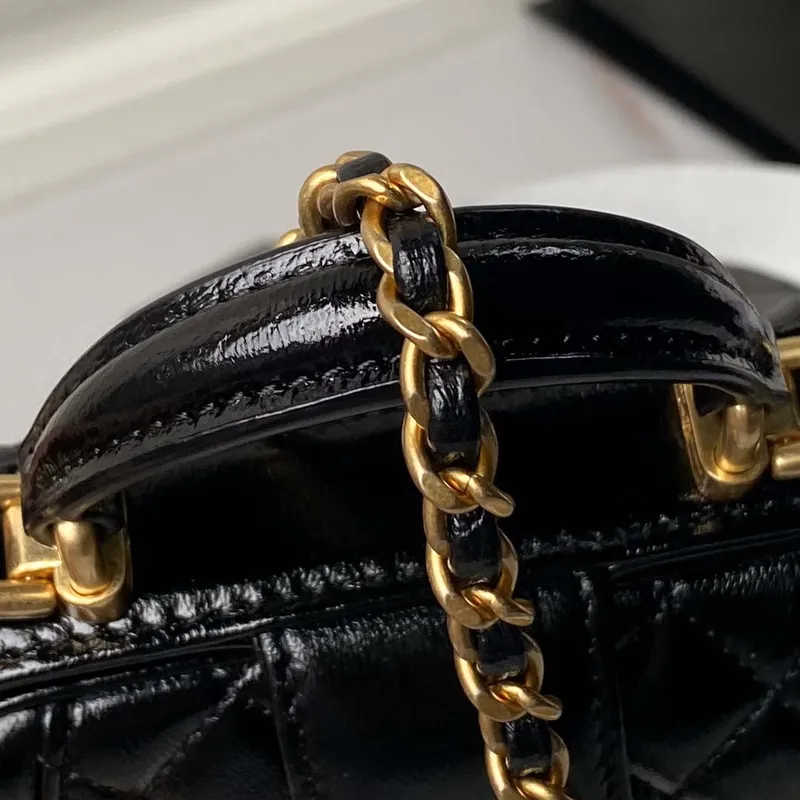 Chanel AS4109 Mini Flap bag With top handle Shiny Lambskin & Gold Tone Metal Black