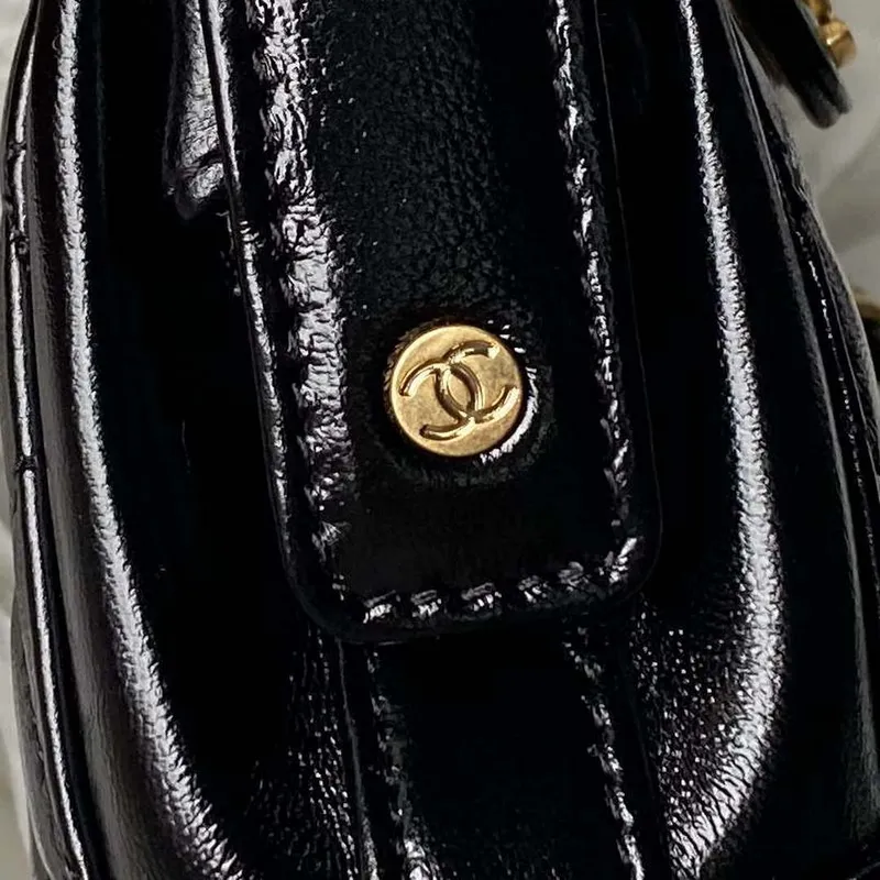 Chanel AS4109 Mini Flap bag With top handle Shiny Lambskin & Gold Tone Metal Black