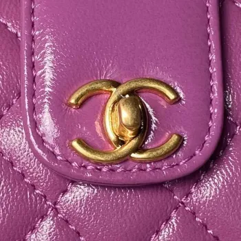 Chanel AS4109 Mini Flap bag With top handle Shiny Lambskin & Gold Tone Metal Purple