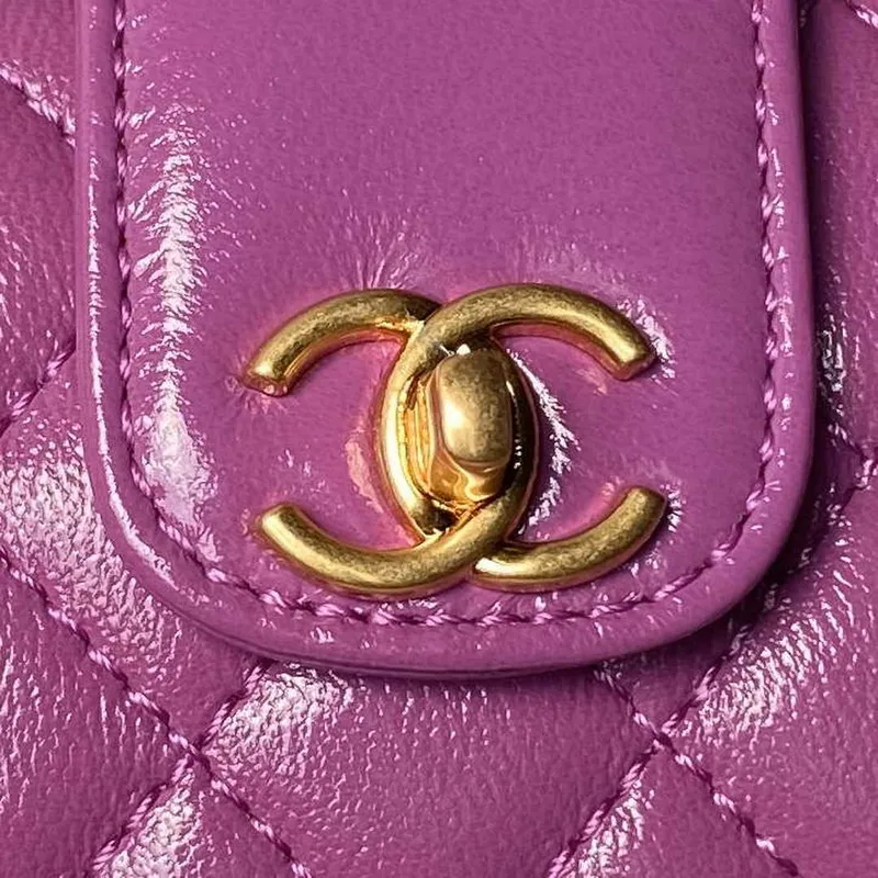 Chanel AS4109 Mini Flap bag With top handle Shiny Lambskin & Gold Tone Metal Purple