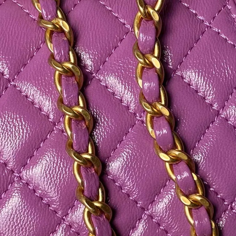 Chanel AS4109 Mini Flap bag With top handle Shiny Lambskin & Gold Tone Metal Purple