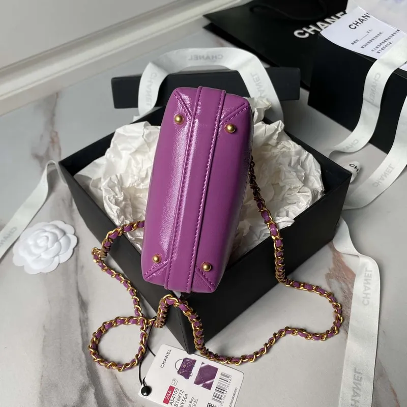 Chanel AS4109 Mini Flap bag With top handle Shiny Lambskin & Gold Tone Metal Purple