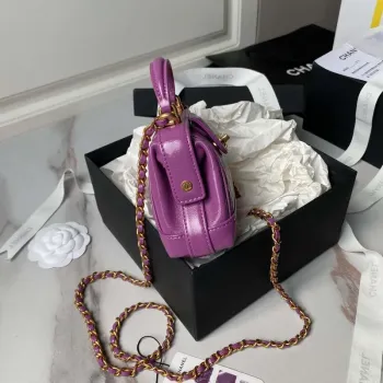 Chanel AS4109 Mini Flap bag With top handle Shiny Lambskin & Gold Tone Metal Purple