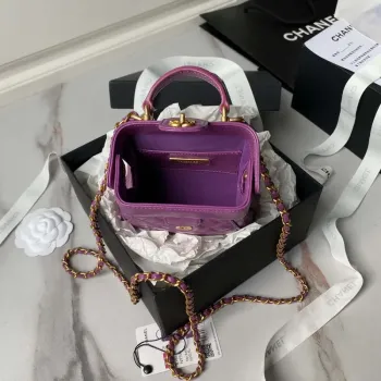 Chanel AS4109 Mini Flap bag With top handle Shiny Lambskin & Gold Tone Metal Purple