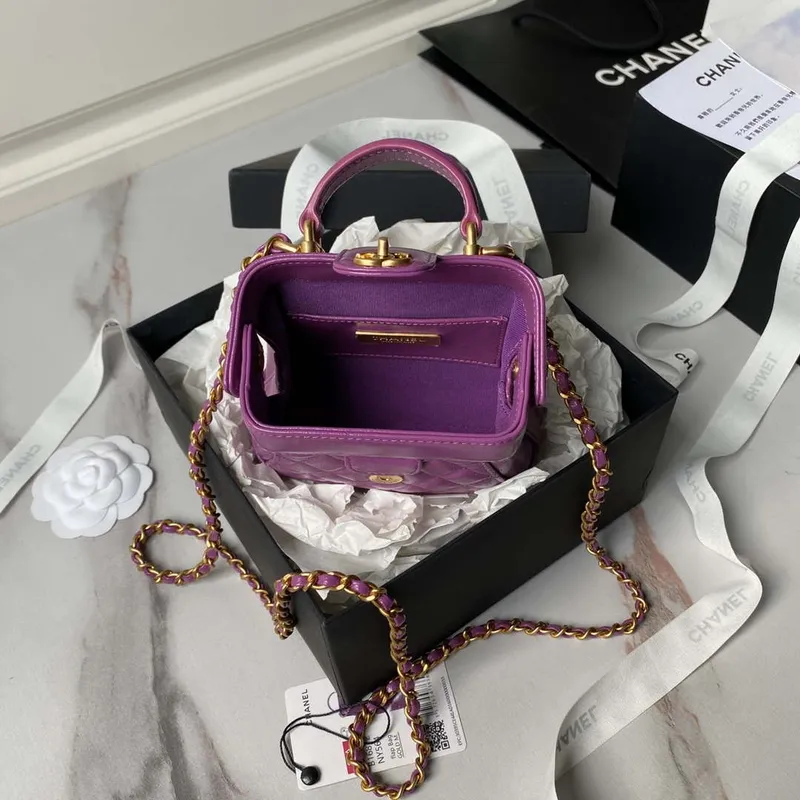 Chanel AS4109 Mini Flap bag With top handle Shiny Lambskin & Gold Tone Metal Purple