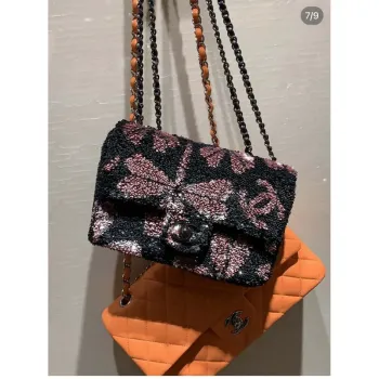 Chanel AS4561 Evening Bag Sequins & Black Tone Metal Black &  Pink