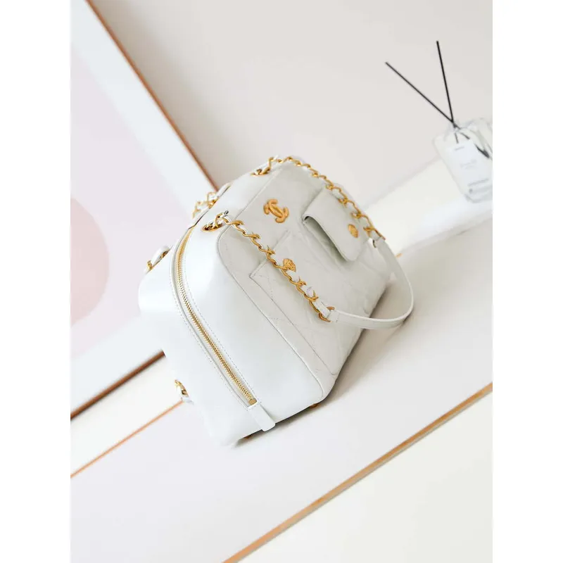 Chanel 24K Bowling Shoulder bowling Bag Gold AS4933 White
