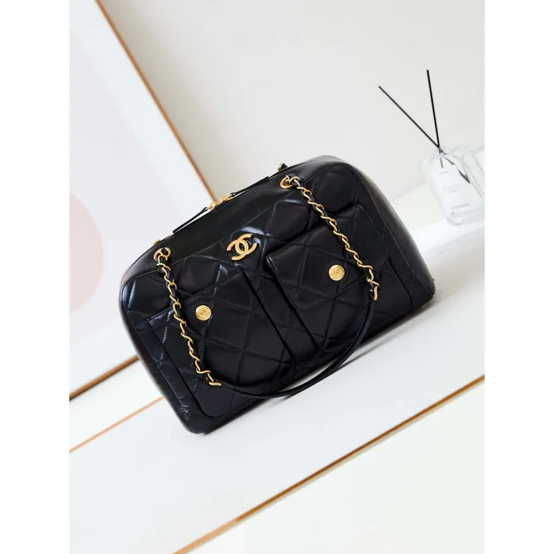Chanel 24K Bowling Shoulder bowling Bag Gold AS4933 Black